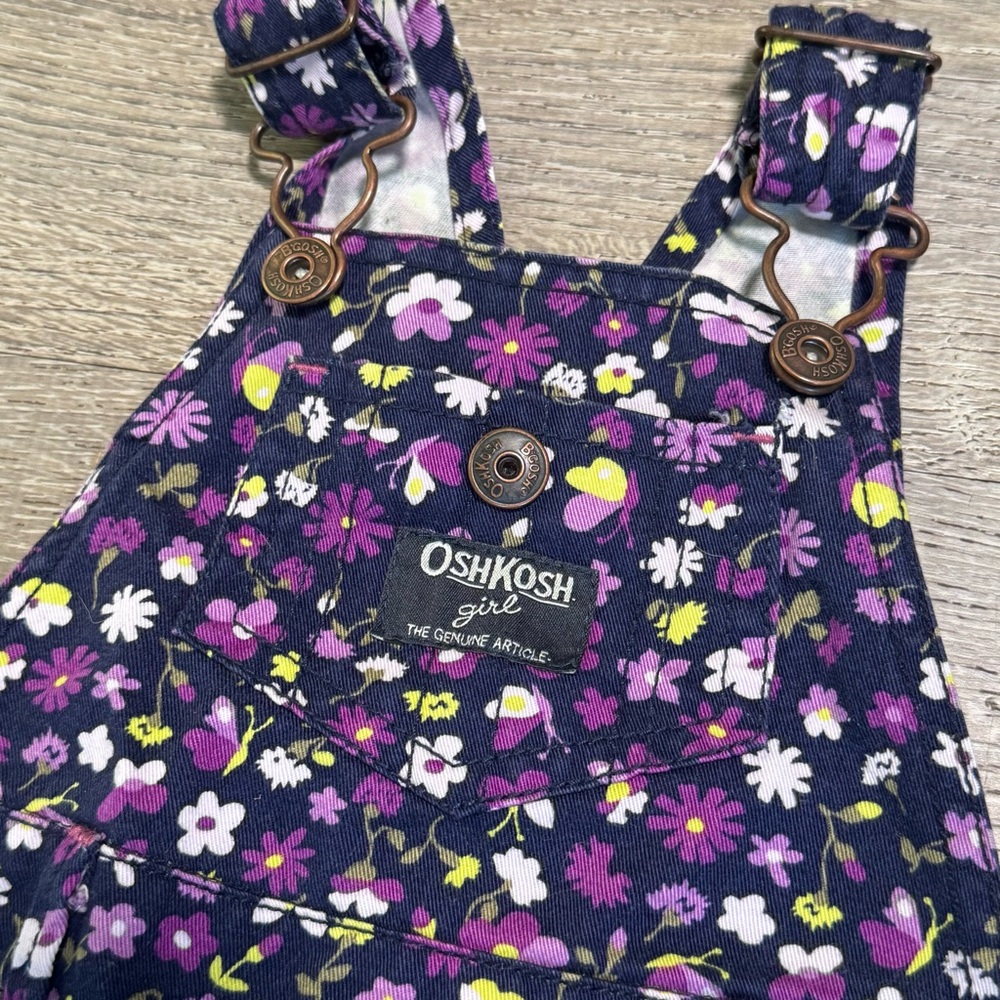Oshkosh denim Overall Dress Jumper floral purple 6 months - Picture 2 of 4